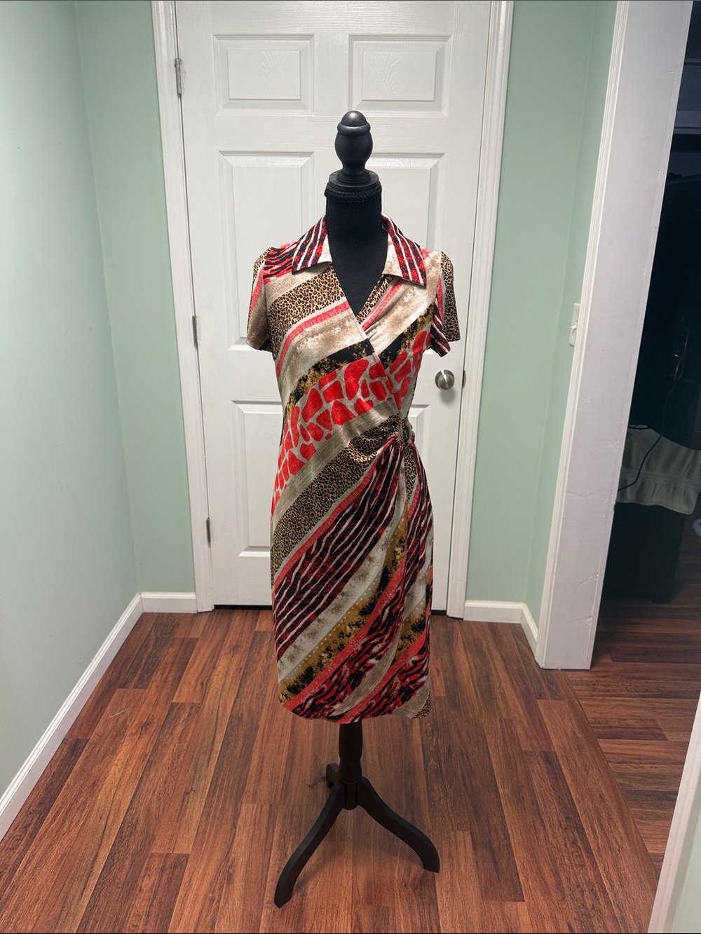 Glamour Red and Gold Multi-Print Midi Dress